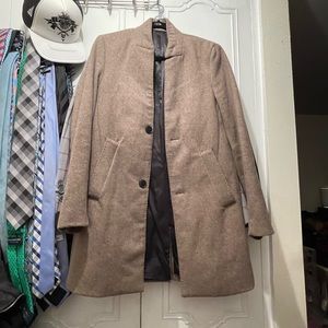 H&M Men’s Stand Slit Collar Button Front Beige Pocket Vented Coat Size 36R